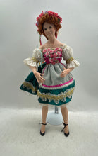 Load image into Gallery viewer, Brown Curly Hair Green Eyes Ceramic My Wild Irish Rose Musical Play Doll w/Stand
