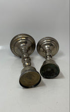 Load image into Gallery viewer, Set Of 2 Pcs Assorted Silver Plated Engraved Collectible Pillar Candle Holders
