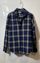 Load image into Gallery viewer, Express Mens Blue Plaid Cotton Long Sleeve Spread Collar Fitted Dress Shirt Sz M
