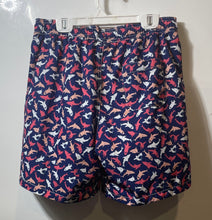 Load image into Gallery viewer, Oscar De La Renta Mens Blue Fish Print Elastic Waist Drawstring Swim Shorts Sz M
