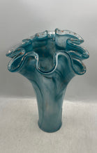Load image into Gallery viewer, Vintage Murano Style Blue White Copper Aventurine Flecks Swirl Handkerchief Vase
