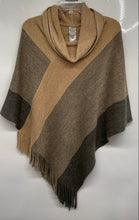 Load image into Gallery viewer, Chico&#39;s Womens Beige Gray Striped Shine Cowl Neck Poncho Sweater One Size w/ Tag
