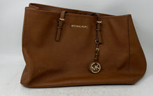 Load image into Gallery viewer, Michael Kors Womens Jet Set Brown Leather Double Handle Charm Tote Handbag
