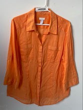Load image into Gallery viewer, Chico's Womens Orange 3/4 Sleeve Pockets Collared Blouse Top Size 3
