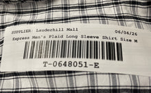 Load image into Gallery viewer, Express Mens Black White Plaid Long Sleeve Stretch Button-Up Shirt Size Medium
