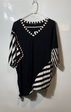 Load image into Gallery viewer, Lior Paris Womens Black Striped Short Sleeve V-Neck Blouse Top Size Medium
