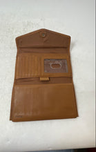 Load image into Gallery viewer, Fossil Womens Brown Pebbled Leather Credit Card Slots Snap Trifold Clutch Wallet

