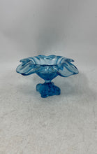 Load image into Gallery viewer, Mid-Century Modern Peacock Blue Fluted Art Glass Footed Candy Dish Compote
