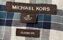 Load image into Gallery viewer, Michael Kors Mens Blue Plaid Cotton Classic Fit Long Sleeve Button-Up Shirt Sz M
