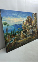 Load image into Gallery viewer, Vintage Mediterranean Seaside Terrace View Oil Painting Signed By P. Wolseley
