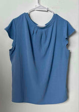 Load image into Gallery viewer, Calvin Klein Womens Blue Flutter Sleeve Split Neck Pleated Blouse Top Size XL
