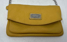 Load image into Gallery viewer, Nine West Womens Yellow Pebbled Faux Leather Chain Strap Flap Crossbody Bag
