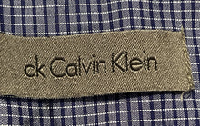 Load image into Gallery viewer, Calvin Klein Mens Blue White Plaid Long Sleeve Collared Dress Shirt Sz 17 34-35
