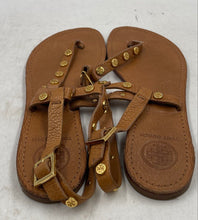 Load image into Gallery viewer, Authentic Tory Burch Womens Brown Leather Flat Thong Sandals Size 8.5M Worn

