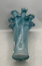Load image into Gallery viewer, Vintage Murano Style Blue White Copper Aventurine Flecks Swirl Handkerchief Vase
