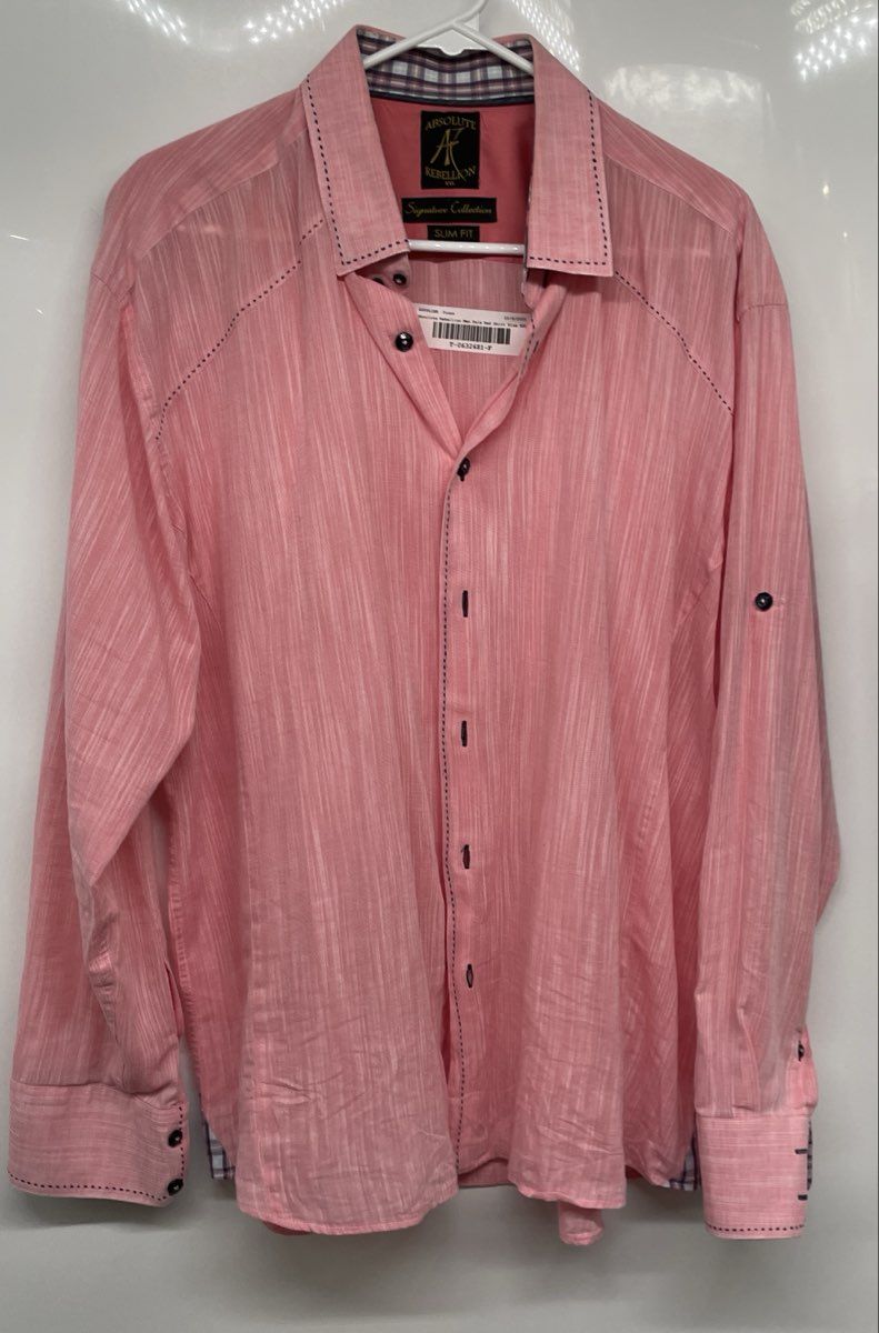 Absolute Rebellion Mens Pale Red Slim Fit Long Sleeve Button-Up Shirt Size XXL