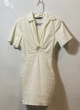 Load image into Gallery viewer, Zara Womens Ivory Short Sleeve Collared Cut-Out O Ring Mini Dress Size Small
