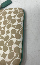 Load image into Gallery viewer, Coach Womens Green Brown White Signature Pebbled Leather Wristlet Wallet
