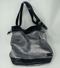 Load image into Gallery viewer, Authentic Furla Womens Black Silver Leopard Print Drawstring Bucket Bag Damaged
