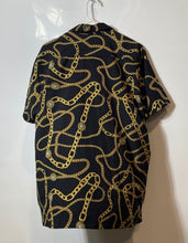 Load image into Gallery viewer, Drill Clothing Company Mens Black Gold Chain Print Stretch Button-Up Shirt Sz L
