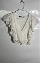 Load image into Gallery viewer, Zara Womens White Short Flutter Sleeve Surplice Neck Cropped Blouse Top Size XS
