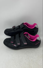 Load image into Gallery viewer, Tommaso Womens Pista 100 Black Pink Faux Leather Hook &amp; Loop Cycling Shoes Sz 10
