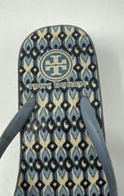 Load image into Gallery viewer, Authentic Tory Burch Womens Blue Printed Wedge Flip Flop Sandals Size 7 Worn
