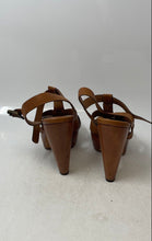 Load image into Gallery viewer, Michael Kors Womens Brown Leather Open Toe Wood Cone Platform Heels Size 8
