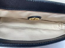 Load image into Gallery viewer, Authentic Tory Burch Womens Black Faux Leather Gold-Tone Clutch Purse Stained
