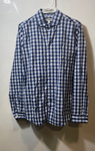 Load image into Gallery viewer, Express Mens Blue Gingham Cotton Long Sleeve Collared Dress Shirt Size S
