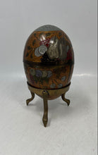 Load image into Gallery viewer, Enameled Brass Cloisonné Egg Shaped Floral Design Trinket Box With Stand
