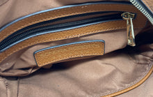 Load image into Gallery viewer, Sondra Roberts Womens Brown Pebbled Leather Snakeskin Strap Crossbody Bag
