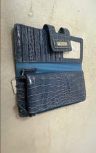 Load image into Gallery viewer, Kenneth Cole Reaction Womens Blue Croc-Embossed Snap Bi-Fold Wallet With Tags
