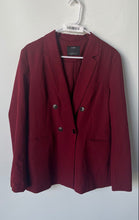Load image into Gallery viewer, Bershka Womens Burgundy Long Sleeve Double-Breasted Four-Button Blazer Size L
