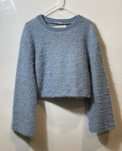 Load image into Gallery viewer, Zara Womens Blue Fuzzy Long Sleeve Crew Neck Cropped Pullover Sweater Size M
