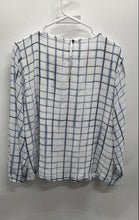 Load image into Gallery viewer, Calvin Klein Womens White Blue Plaid Keyhole Neck Long Sleeve Blouse Top Size L
