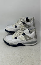 Load image into Gallery viewer, Nike Kids Air Jordan 4 Retro White Navy Blue Gray Lace-Up Sneakers Shoes Size 2Y
