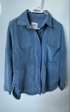 Load image into Gallery viewer, Zara Womens Blue Corduroy Long Sleeve Spread Collar Snap Front Jacket Size XS
