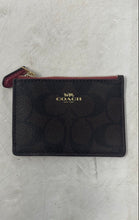 Load image into Gallery viewer, Coach Womens Brown Black Signature Print Leather Mini Skinny ID Case Wallet
