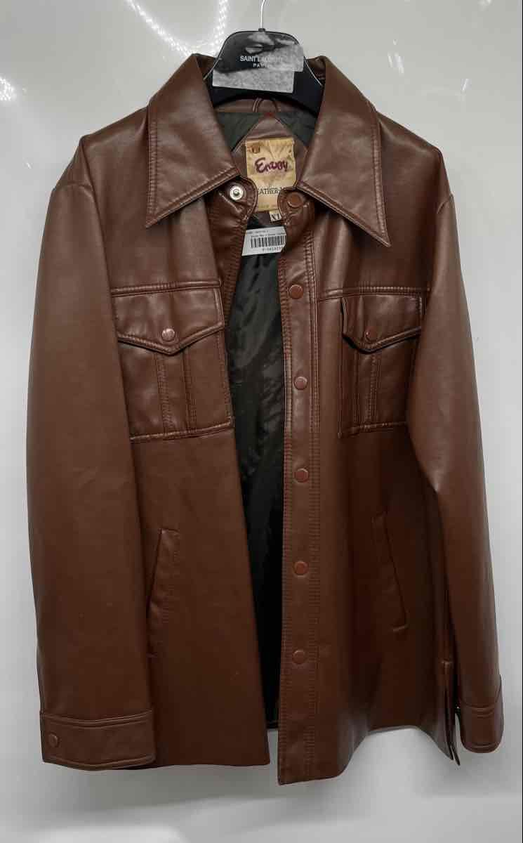 Envoy Mens Brown Long Sleeve Collared Elegant Leather Jacket Size XL