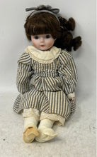 Load image into Gallery viewer, Brown Long Hair Classic Striped Dress Button Porcelain Doll Collection
