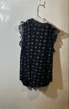 Load image into Gallery viewer, Lucky Brand Womens Black Geometric Short Flutter Sleeve Ruffle Blouse Top Size S

