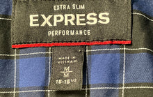 Load image into Gallery viewer, Express Mens Black Blue Plaid Stretch Extra Slim Fit Long Sleeve Dress Shirt M
