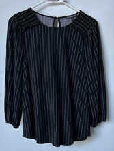 Load image into Gallery viewer, Adrianna Papell Womens Black Pinstripe Long Sleeve Round Neck Blouse Top Size S
