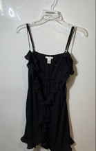 Load image into Gallery viewer, H&amp;M Womens Black Ruffle Trim Spaghetti Strap Square Neck Tie Mini Dress Size S
