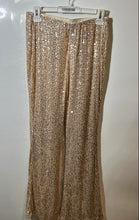 Load image into Gallery viewer, Old Navy Womens Gold Sequin Extra High Rise Flared Leg Trouser Pants Size S
