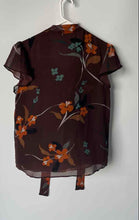 Load image into Gallery viewer, Calvin Klein Womens Brown Floral Short Sleeve Tie Neck Blouse Top Size M
