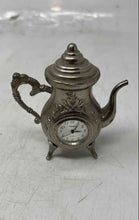 Load image into Gallery viewer, Timex Silver-Tone Engraved Home Decorative Mini Tea Pot Quartz Analog Desk Clock
