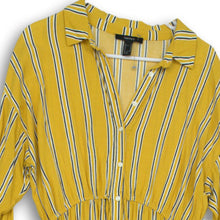 Load image into Gallery viewer, Forever 21 Womens Yellow Striped Long Sleeve Collared Short Shirt Dress Size M
