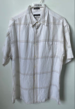 Load image into Gallery viewer, Alfani Mens White Brown Plaid Print Short Sleeve Button-Up Shirt Size L
